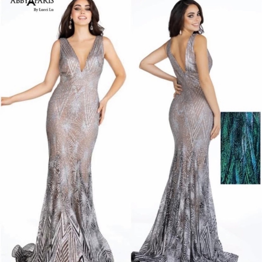 ABBY PARIS by Lucci Lu Black & Green Evening Gown